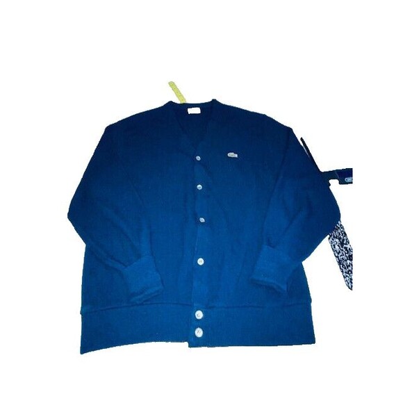 Vintage IZOD Lacoste Cardigan Sweater Mens Size XL Blue Crocodile Logo USA Made - Picture 2 of 12